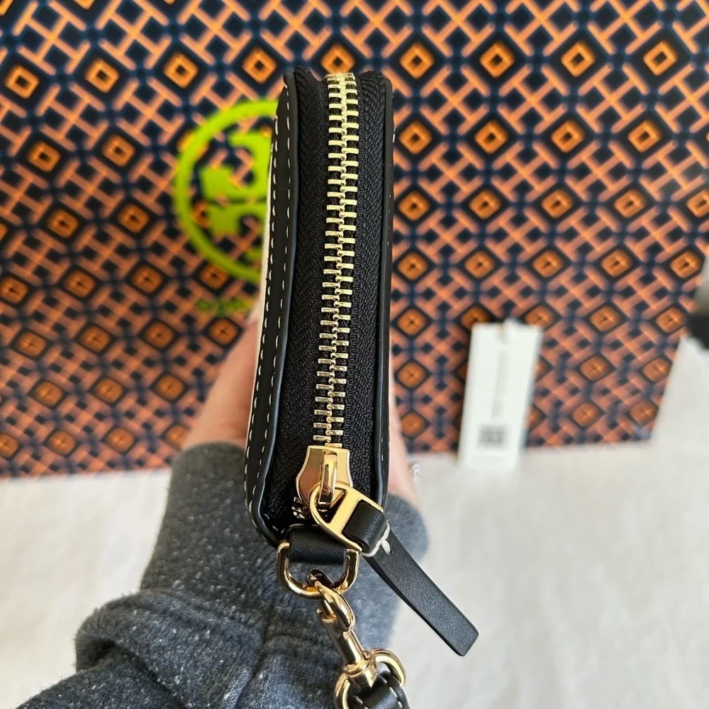 Tory Burch Emerson Canvas Zip Continental Wallet Multi Leather Black Tan Gold